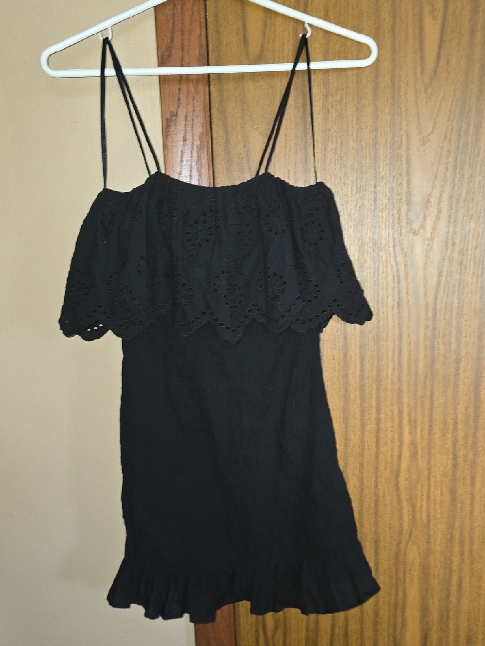 Zara Black Eyelet Off-Shoulder Mini Dress